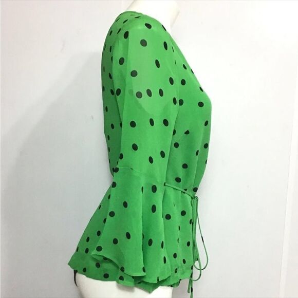 Ganni Dainty Georgette Wrap Tie Waist Emerald Green Wrap Blouse New Size 38 - Picture 4 of 10